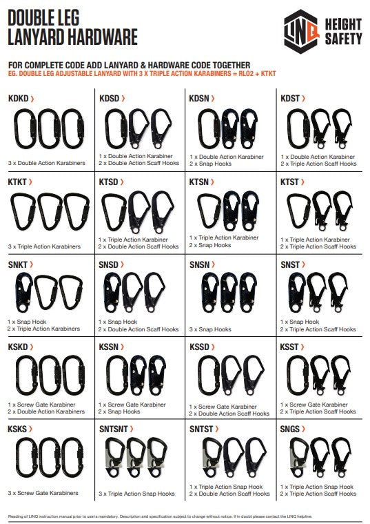 Linq Double Leg Kernmantle 2m Shock Absorb Rope Lanyard - Plus Hardware Made To Order