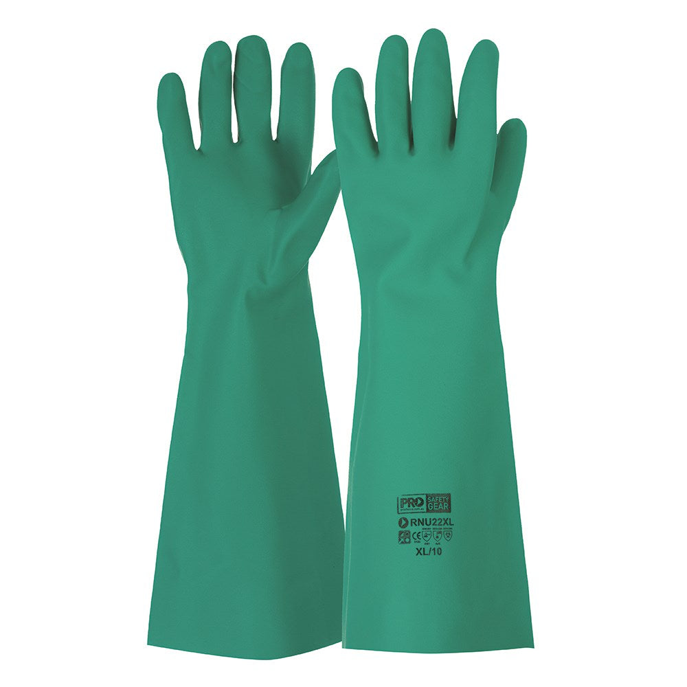 Pro Choice 45cm Green Nitrile Gauntlet Gloves - 12 Pairs in 3 Size Options