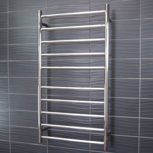Radiant Heated Towel Rail (RTR02) 600mm x 1100mm - 10 bars (ROUND) - BOTTOM RIGHT Power