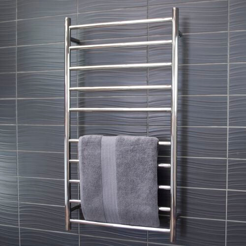 Radiant Heated Towel Rail (RTR02) 600mm x 1100mm - 10 bars (ROUND) - BOTTOM RIGHT Power