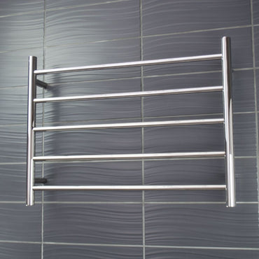 Radiant LOW Voltage Heated Towel Rail (12V-RTR03) 750mm x 550mm - 5 Round Bars - Mirror Polished