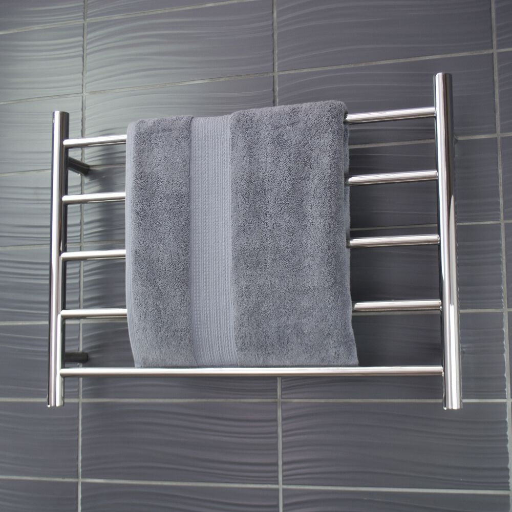 Radiant LOW Voltage Heated Towel Rail (12V-RTR03) 750mm x 550mm - 5 Round Bars - Mirror Polished