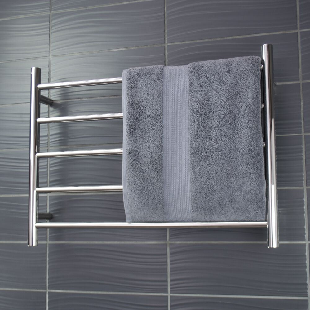 Radiant LOW Voltage Heated Towel Rail (12V-RTR03) 750mm x 550mm - 5 Round Bars - Mirror Polished