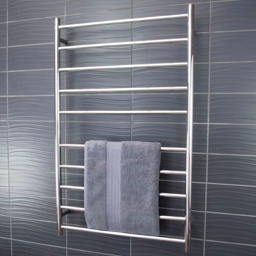 Radiant Heated Towel Rail (RTR04) 750mm x 1200mm - 10 bars (ROUND) - BOTTOM RIGHT Power