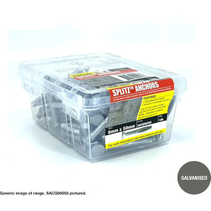 Macsim Countersunk SPLITZ Anchor Galvanised - Various Sizes and Quantities