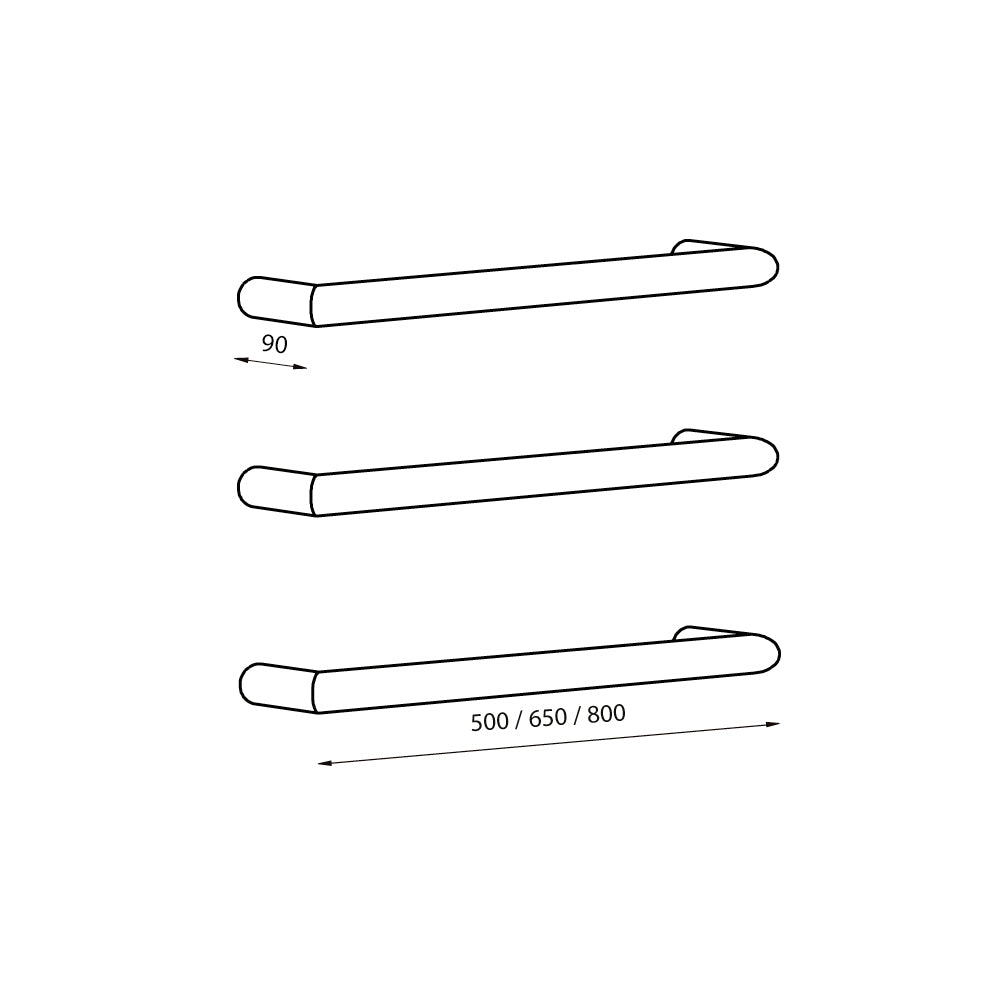 Radiant Single Round Bar NON-HEATED Towel Rails (NH-SBRTR) - Various Widths and Colour Finishes