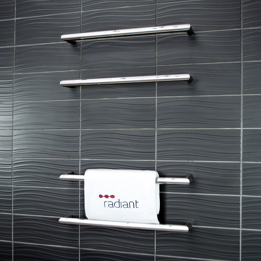 Radiant Single ROUND Bar Heated Towel Rail Kits (SBRTR) - Various Widths, Colour Finishes and Number of Bars Available