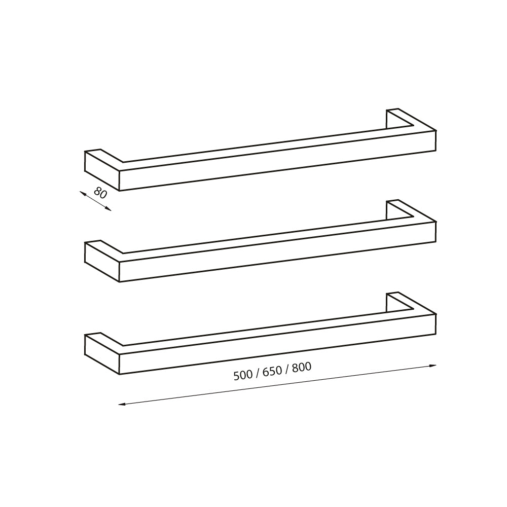 Radiant Single SQUARE Bar NON-HEATED Towel Rail Kits (SBSTR) - Various Widths and Colour Finishes