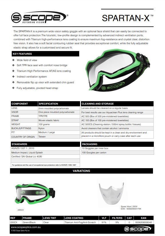 Scope Spartan Visors and Safety Goggles - Choose the Frame Style to Suit