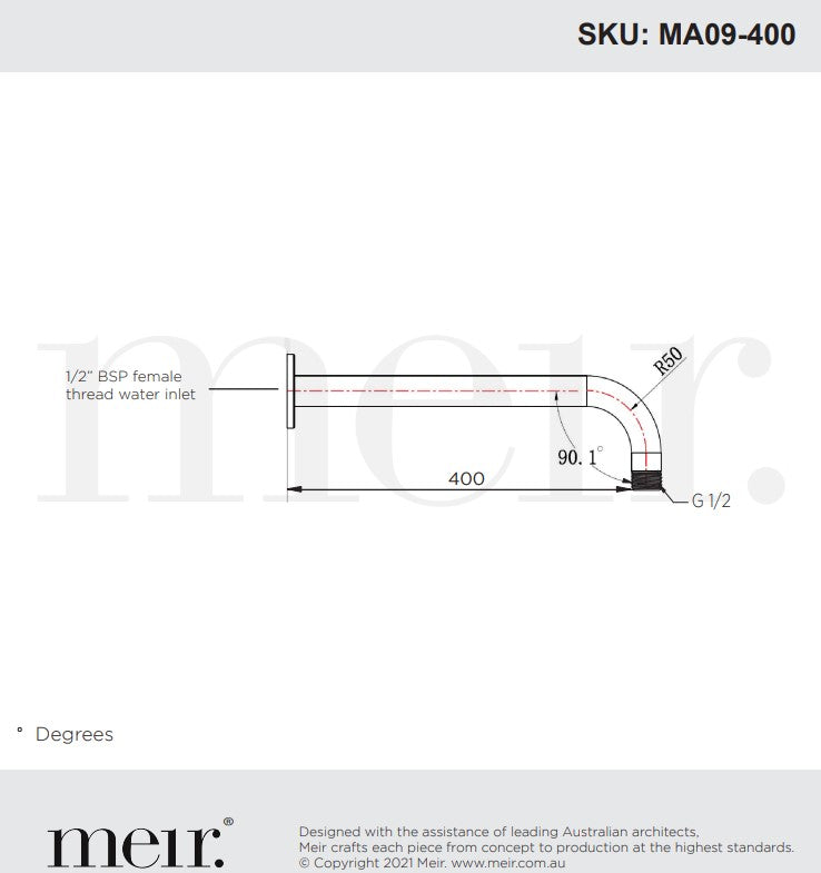 Meir Round Wall Shower Curved Arm 400mm - Various Colour Finishes