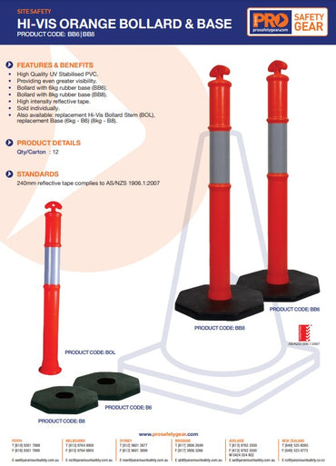 Pro Choice Traffic Bollards, Bases and Extension Bars
