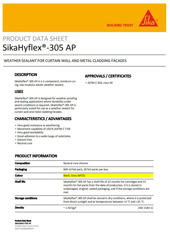 SikaHyflex-305 AP Grey 600ml Sausage - Box of 20