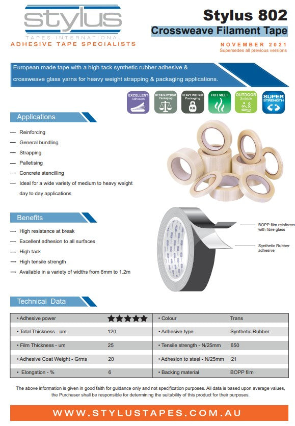 Crossweave Fibreglass Filament Tape Various widths x 45m Roll