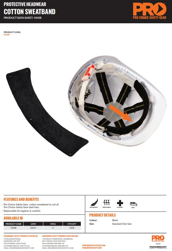 Pro Choice Hard Hat Sweatband or Striker BrowGuard Sweat Band - Pack of 5