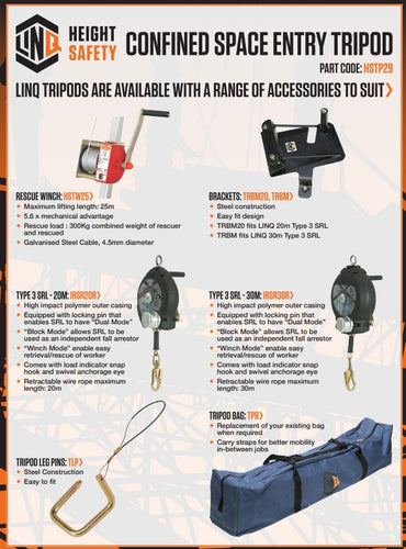 Linq Tripod Removal Bracket to mount Inertia Reel/Retrieval 30m