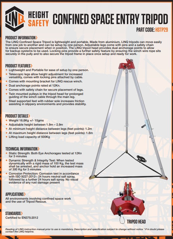 Linq Tripod Removal Bracket to mount Inertia Reel/Retrieval 30m