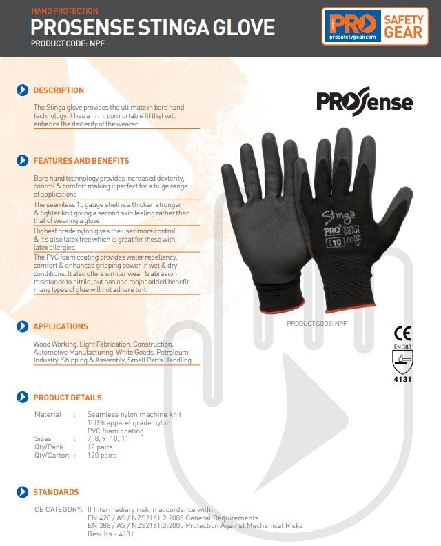 Pro Choice Prosense Stinga Gloves - 12 Pairs in 5 Size Options