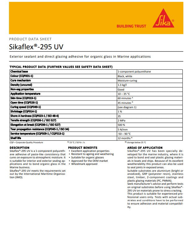 SikaFlex-295 UV Black or White - 300ml Cartridges or 600ml Sausages