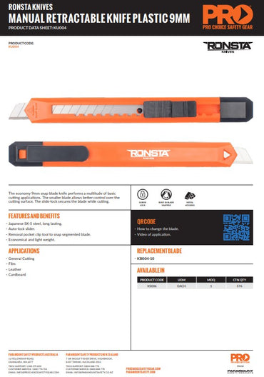 Ronsta 9mm Manual Retractable Plastic Knife