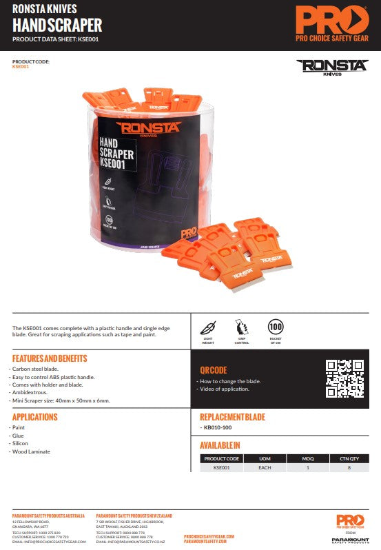 Ronsta Hand Scraper - Tub of 100