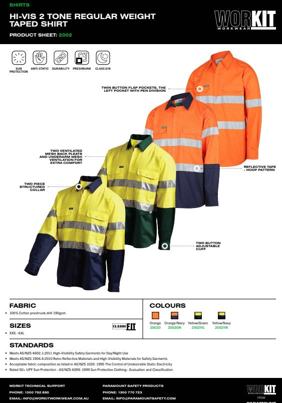 Hi Vis 2 Tone Regular Weight Taped Shirt - 3 Colour Options in Various Sizes