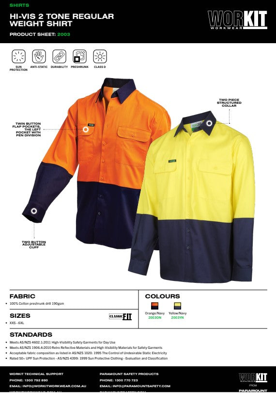 Hi Vis 2 Tone Regular Weight Shirt - 3 Colour Options in Various Sizes
