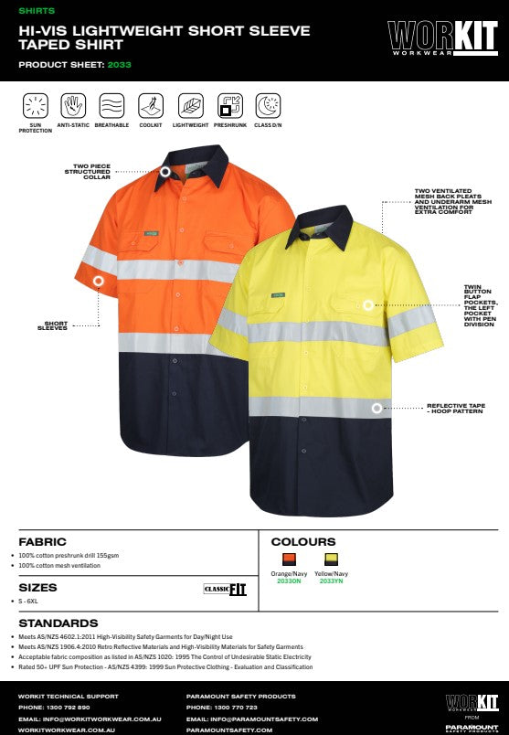Hi Vis Lightweight Short Sleeve Taped Shirt - 2 Colour Options in Various Sizes