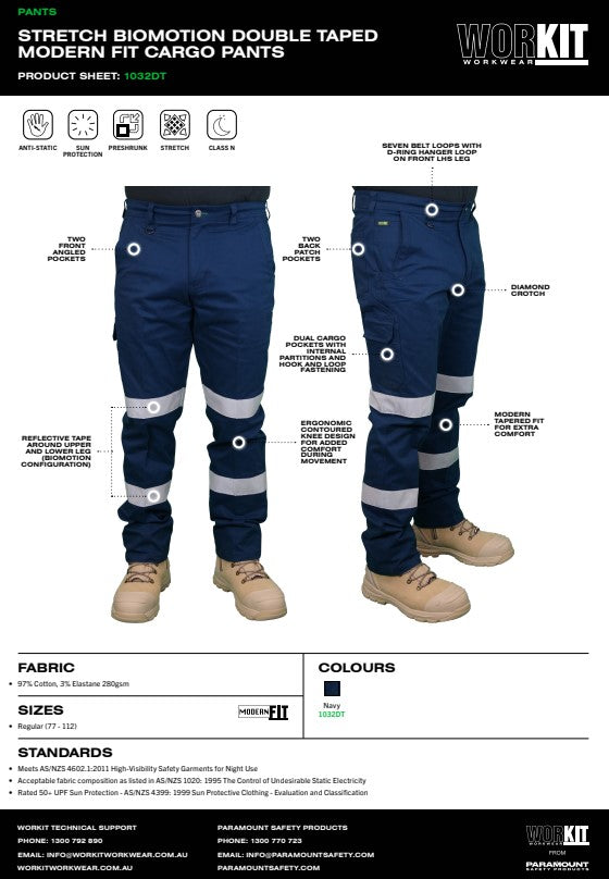 Balance Stretch Modern Fit Biomotion Navy Cargo Pants - Various Sizes