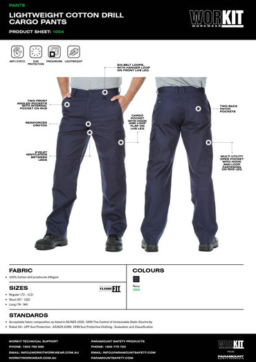 Cotton Drill Navy Midweight Cargo Pants - Various Sizes
