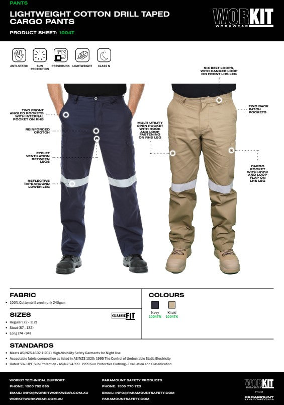 Cotton Drill Taped Midweight Cargo Pants - 2 Colour Options in Various Sizes