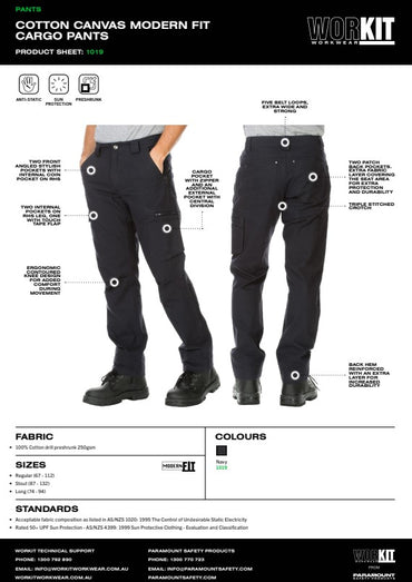 Canvas Modern Fit Navy Cargo Pants - Various Sizes