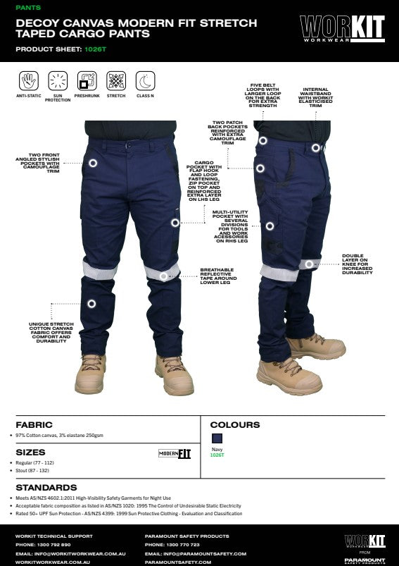 Decoy Canvas Modern Fit Stretch Taped Cargo Pants - in Various Sizes