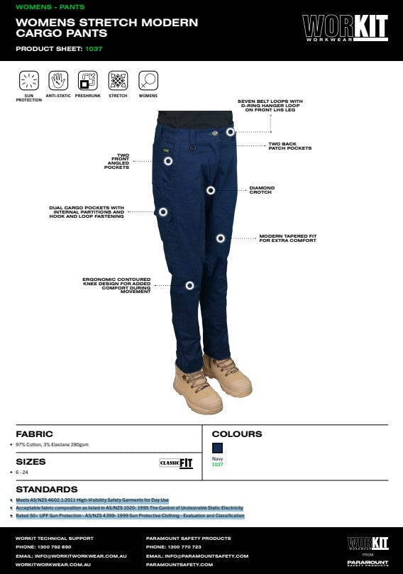Womens Balance Stretch Navy Cargo Pants - Various Sizes