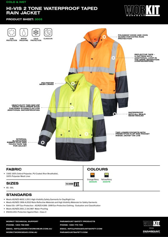 Hi Vis Taped 2 Tone Waterproof Rain Jacket - 2 Colour Options in Various Sizes