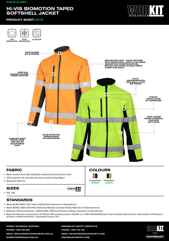 Hi Vis Taped Biomotion Soft Shell Jacket - 2 Colour Options in Various Sizes