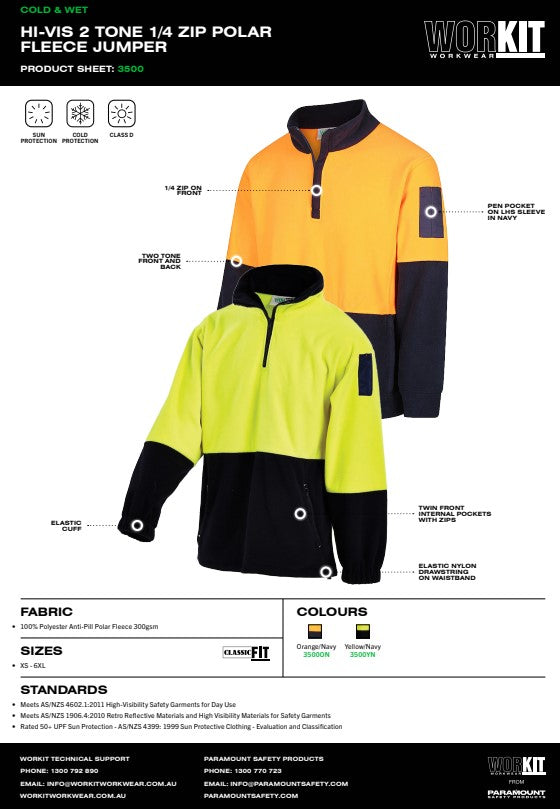 Hi Vis 2 Tone 1/4 Zip Polar Fleece Jumper - 2 Colour Options in Various Sizes