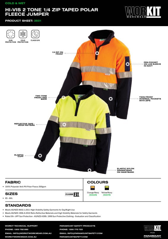 Hi Vis 2 Tone 1/4 Zip Taped Polar Fleece Jumper - 2 Colour Options in Various Sizes