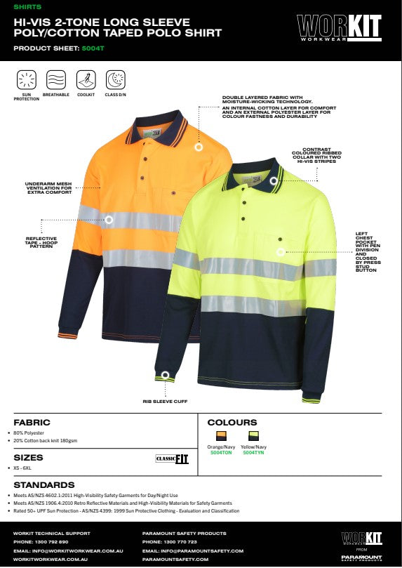Hi Vis Long Sleeve Taped Polo Shirt - 2 Colour Options in Various Sizes