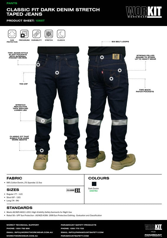 Classic Fit Dark Denim Stretch Taped Jeans - Various Sizes