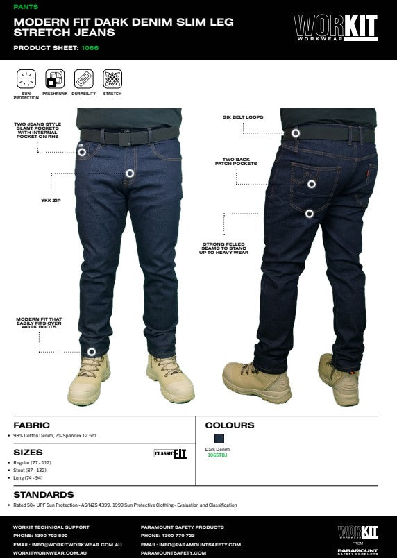 Modern Slim Fit Dark Denim Stretch Jeans - in Various Sizes
