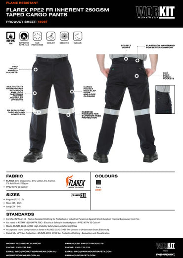 FLAREX PPE2 FR Inherent 250gsm Taped Navy Cargo Pants - Various Sizes