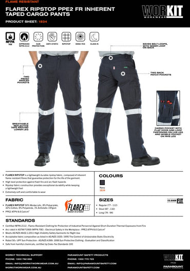FLAREX RipStop PPE2 FR Inherent 197gsm Taped Navy Cargo Pants - Various Sizes