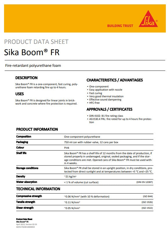 Sika Boom FR Fire-Retardant Polyurethane Foam 750ml Box of 12