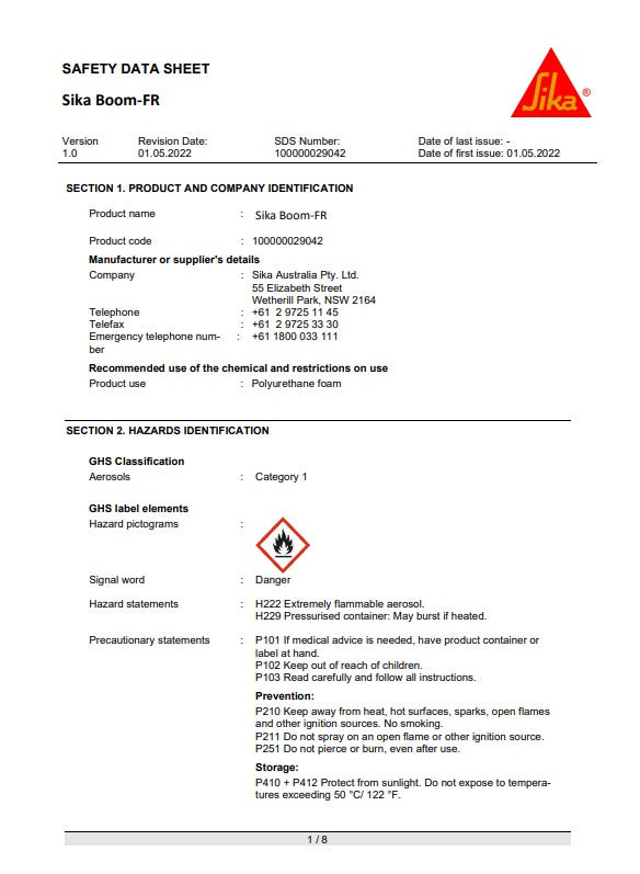Sika Boom FR Fire-Retardant Polyurethane Foam 750ml Box of 12