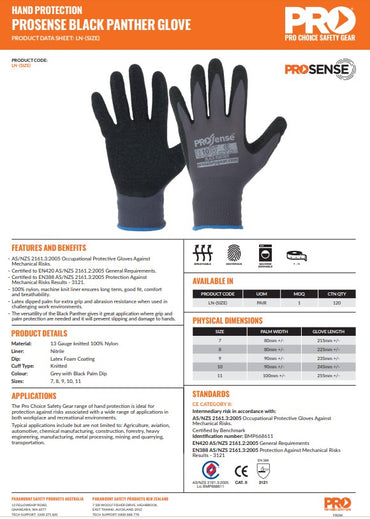 Pro Choice Prosense Black Panther Gloves - 12 Pairs in 5 Size Options