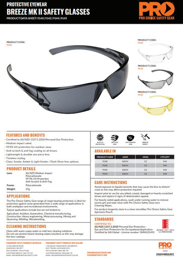 Pro Choice Breeze MkII Safety Glasses Silver Mirror - 12 Pairs