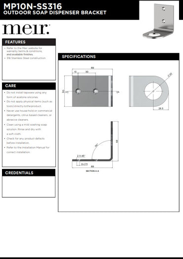 Meir Outdoor Lifestyle Soap Dispenser Bracket - SS316