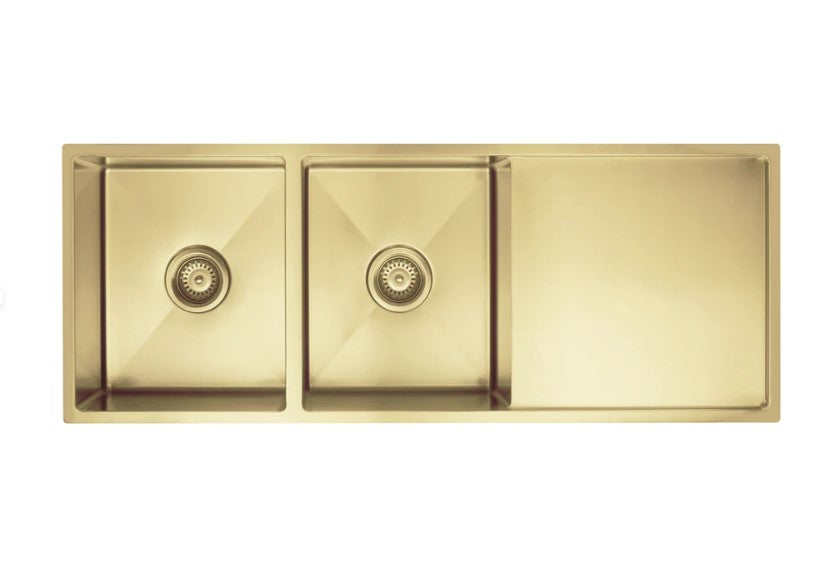 Meir Lavello Double Bowl Kitchen Sink & Drainboard 1160 x 440mm - 3 Colour Finishes