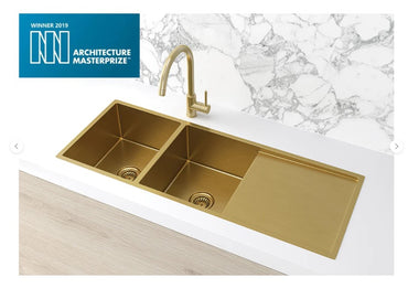 Meir Lavello Double Bowl Kitchen Sink & Drainboard 1160 x 440mm - 3 Colour Finishes