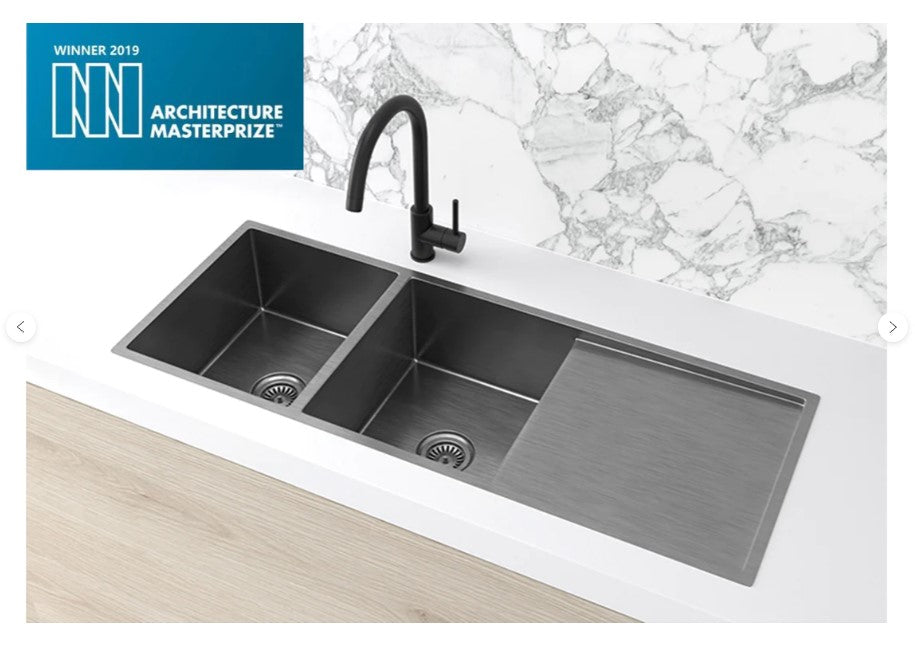 Meir Lavello Double Bowl Kitchen Sink & Drainboard 1160 x 440mm - 3 Colour Finishes